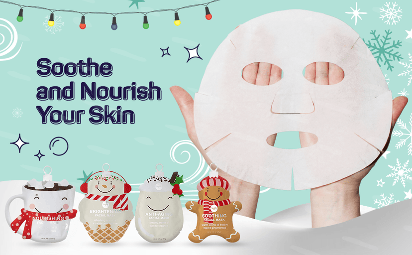 SpaLife Holiday Treats Facial Masks 12-Pack Assorted - Festive Christmas Skincare for Hydration and Refreshment - Gingerbread, Sundae, Cocoa & Eggnog