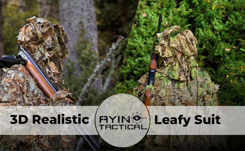 AYIN Ghillie Suit for Men – 3D Leafy Camo Hunting Suit with Hood for Turkey Hunting & Airsoft