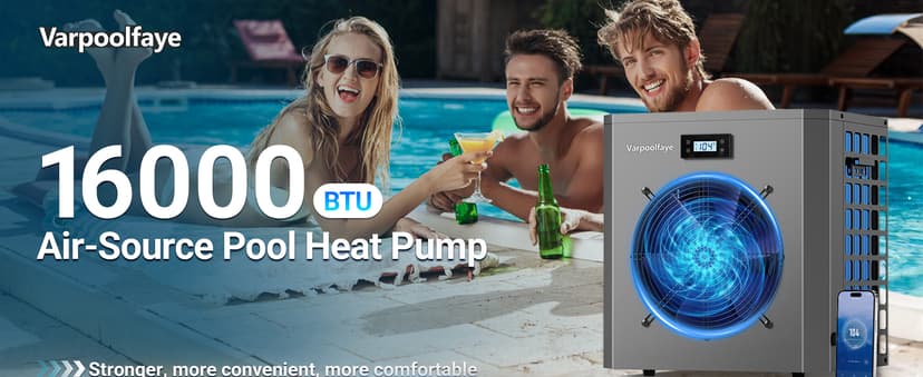 16000 BTU Swimming Pool Heat Pump 5000 Gallon Electric Pool Heater for Above Ground Pool 5KW Heating or Cooling WiFi Control Timer Pool Heater 120V 60Hz