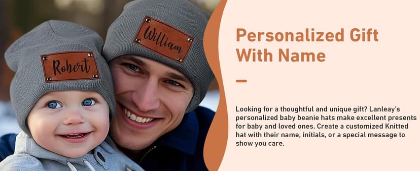 Custom Toddler Baby Beanies, Mama Mini Matching Hats, Leather Patch Baby Knit Hats, Winter Beanies for Infant, Kids Adults