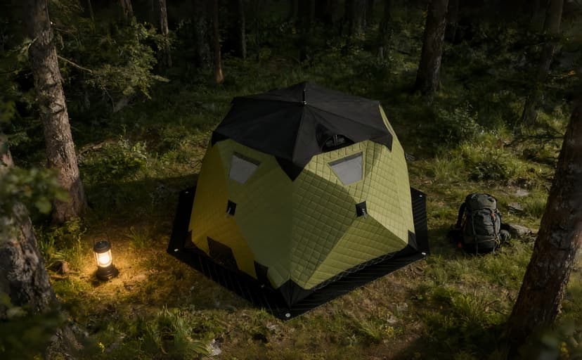 8-12Person Ice Fishing Tent with Stove Jack and Floor Portable ICES Fishings Shelter 210D Insulated Layer Oxford Cloth Hexagon Shanty Pop-Up Fish Tent for Winter Camping Fishing