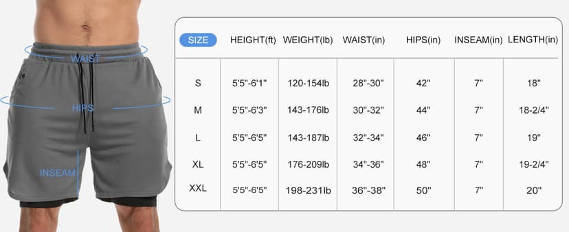 JWJ Mens 2 in 1 Running Shorts Quick Dry Gym Athletic Workout Clothes with Side Pockets