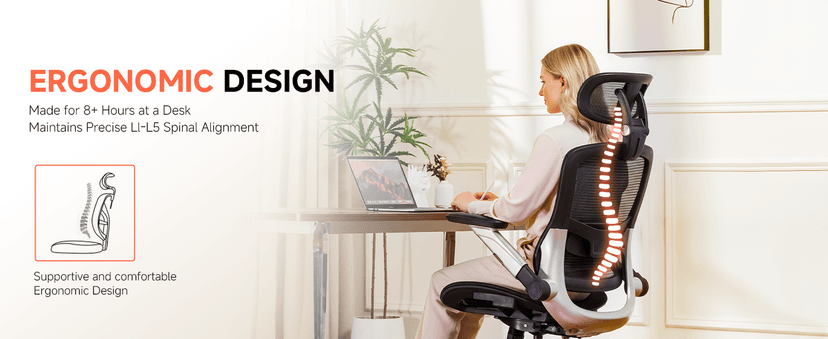 GTPLAYER Big and Tall Ergonomic Mesh Office Chair, High Back Home Desk Chair Computer Gaming Chair with Headrest, Flip-Up Arms, 90-125° Tilt Lock and Wide Cushion, Task Chair for Man Woman-Deep Black