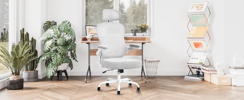 Ergonomic Office Chair,Ultra Thick Office Desk Chair with Adjustable Lumbar Support and Headrest,Spring Cushion,Rocking Function,Flip-up arms,Mesh Computer Chair for Home Office,Grey
