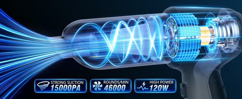 IHE Car Vacuum Cleaner, 15000Pa Handheld Cordless Rechargeable Wet & Dry Vacuum, 120W High Power for Car, Pet, Home, Office Cleaning, Washable HEPA Filter, Multi-Nozzles