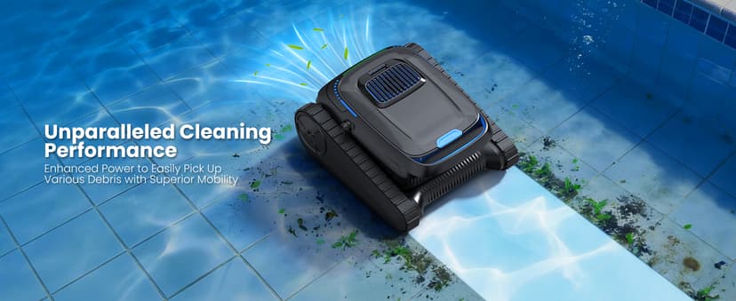 Robotic Pool Vacuum PC10, Cordless Pool Cleaner Robot for Inground & Above Ground Pools, Smart Navigation, 5000GPH Suction Power for Cleaning Floor, Wall & Waterline, Self-Parking, Black