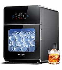 ecozy 2.4" Clear Ice Ball Maker Countertop with CrystalFlux Technology, 3 pcs in 45 Mins, 96 pcs/Day, Sphere Ice Maker with Automatic Water Supply, Self-Cleaning, Enhanced Insulation for Whiskey Bar