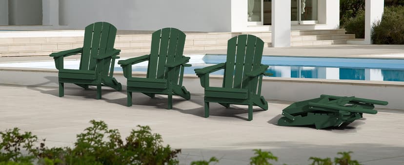 SERWALL Adirondack Chair with Cup Holders - Composite Adirondack Chairs Set of 4 HDPE Outdoor Chairs All Weather Use- Green
