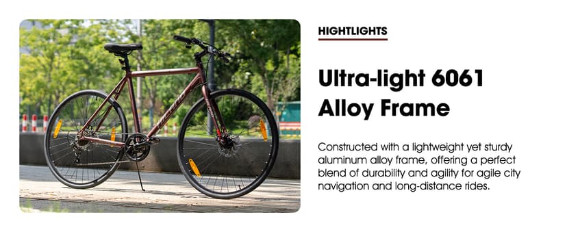 HILAND 700C Road Hybrid Bike, 7 speeds Bikes Urban City Commuter Bicycle with Disc Brake for Men Women Adult Comfortable Bicycle