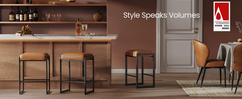 VASAGLE EKHO Collection - Bar Stools Set of 4, Counter Height Bar Stools, Synthetic Leather with Stitching, Mid-Century Modern Counter Stools, 26-Inch Tall, Kichen Home Bar Dining Room, Caramel Brown