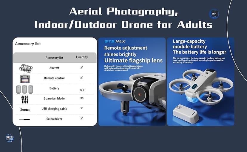 FPV Drone with HD Camera Sceen Remote Controller, Optical Flow Positioning & Intelligent Obstacle Avoidance Mini RC Quadcopter Beginner-Friendly Indoor Outdoor Aerial Photography GT3 Drone for Adults