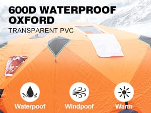 ABXMAS Ice Fishing Shelter 3-4 Person, Portable Insulated Ice Fishing Tent with Stove Jack, Hub-Style Shelter Shanty Waterproof 600D Insulated Layer 2 Doors 2 Windows for Winter