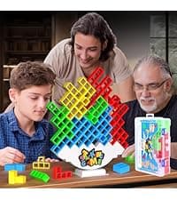 BBnote 48PCS Stack Game for Adult & Kids, Tetra Board Tower Games for Family Travel Party, 2 Players Balance Stacking Toy, Team Toys Building Block