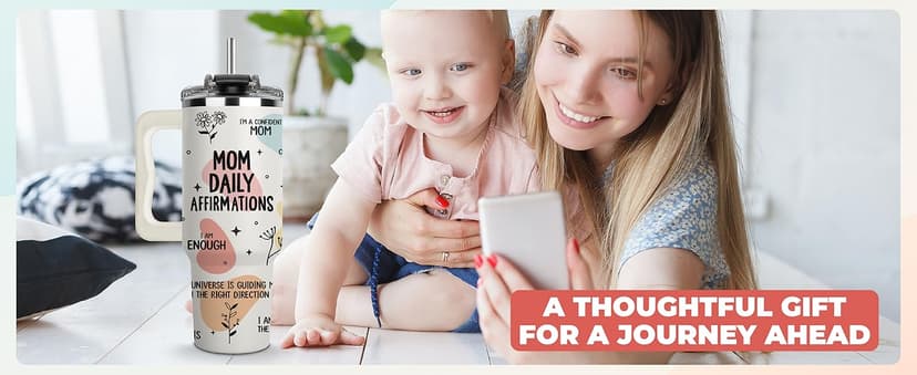 Mom Daily Affirmations Tumbler 40Oz – Gifts for Mom's Birthday, Mother's Day, Expecting Moms Present, Momma Gifts from Daughters, Sons, Kids, Inspirational Mama Mug, Mommy Coffee Cup