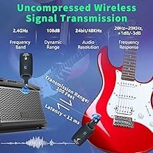 A9 Wireless Guitar System - 2.4GHz Guitar Accessories Transmitter Receiver, 24-bit 48KHz Audio, 100ft Range, No Latency, 4-Hour Rechargeable Battery, for Electric Bass (Black(1TX+1RX))