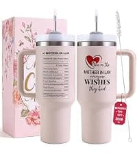 Mother in Law Tumbler with Handle 40oz Mothers Day Gift - Best Funny Mother in Law Mug Gifts for Birthday Mother's Day, Wedding, Valentine's, Christmas B0DS9TZLBC