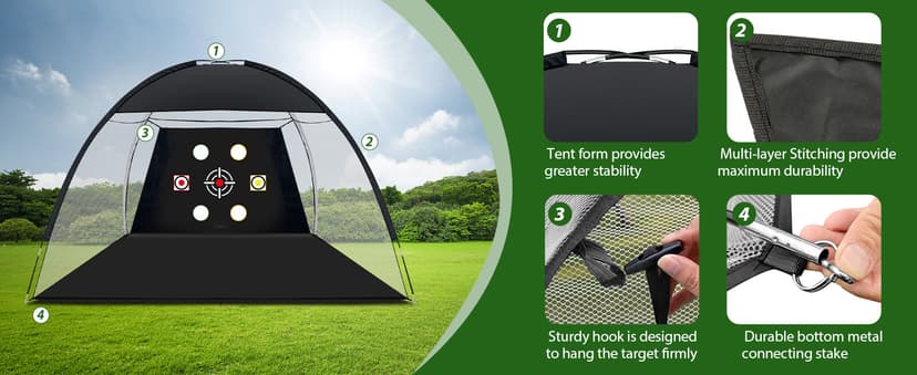 Golf Net, 10x7 Ft Practice Hitting Golf Net with Tri-Turf Mat, Ball, Tee, and Carring Bag, All-in-One Multi-Target Training Aid for Outdoor/Indoor Chipping & Driving, Ideal Gift for Men/Enthusiasts