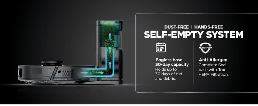 Shark PowerDetect Self-Empty Robot Vacuum with NeverStuck Technology, Auto Deep-Clean Carpets & Hardfloors, 30 Day Capacity HEPA Bagless Base, for Pet Hair, WiFi Black, AV2820S