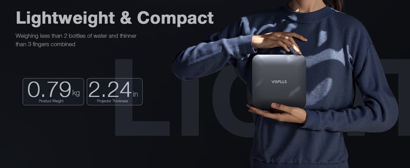 【Thinnest & Netflix-Licensed Projector】Smart Mini Projector with WiFi and Bluetooth, Auto Focus & Keystone Portable Outdoor Projector, VOPLLS Native 1080P 4K Supported Home Movie Projector(black)