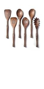 Gudamaye 7-Piece Brown Pakkawood Utensils Set – Sturdy, Eco-Friendly, Wooden Spoons for cooking, Wooden Utensil for cooking, Wooden Kitchen Tool, Home & Kitchen Gifts for Men and Women