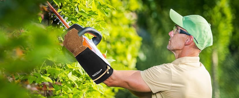 HANDLANDY Long Gardening Gloves for Men & Women, Pigskin Leather Rose Pruning Gloves, Breathable Thorn Proof Gauntlet Glove (Brown-Pigskin, M)