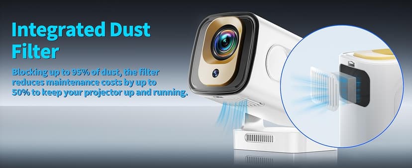 【Built-in Apps】Mini Projector 1080P with WiFi 6 and Bluetooth 5.4, 4K Full HD Projector Features Auto Focus & Keystone, Portable Projector Support 270° Rotatable, Compatible with Phone/HDMI/USB-White