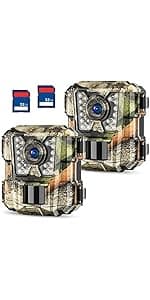 Trail Camera 3 Pack 36MP 1920P HD Game Camera with SD Cards, 0.2s Trigger Time Infrared Night Vision Motion Activated, IP66 Waterproof 2.0''LCD Wildlife Camera for Monitoring