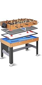 RAYKEEP Foldable Multi Game Table, 4-in-1 Combo Game Table Set with Ping Pong, Hockey, Pool Billiards and Foosball for Adults, Home, Game Room, Friends & Family