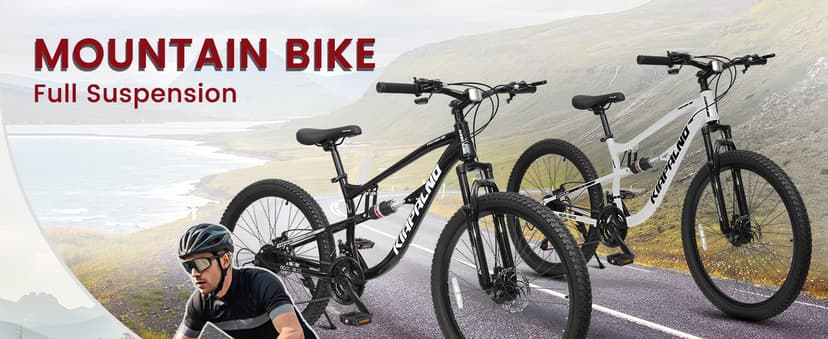 24/26/27.5 Inch Wheel Mountain Bike, 21 Speed MTB Bike with Full Suspension, Steel Frame and Dual Disc Brakes, Adult Mens Outdoor Cycling Mountain Bicycle