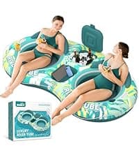 Sunikko X 3-in-1 Pool Floats with Canopy Cup Holder, Tanning Pool Large 73" x 48" Float Adult Heavy Duty, Inflatable Lounger Raft Floating Chair with Backrest, Swimming Pool Lake Beach Party