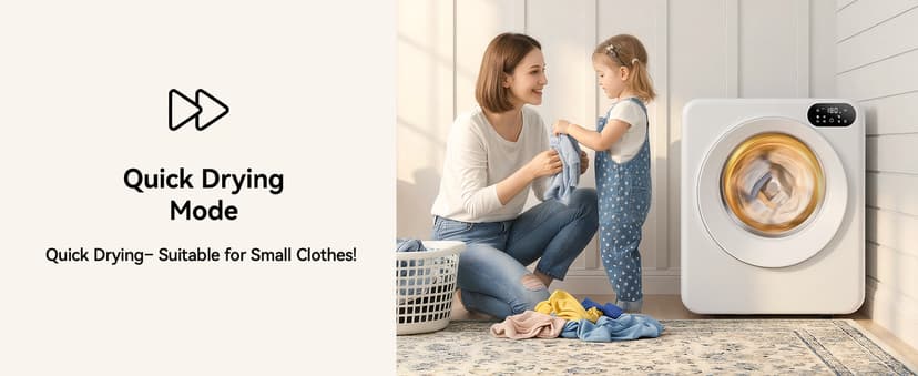 Euhomy 1.5 Cu.Ft Portable Clothes Dryer, 850W Clothes Dryer with Stainless Steel Drum, 4 Functions, LED Control, Drying Machine for Apartments, Laundry, Dorm, Small Space, White