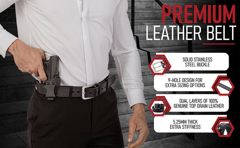 VICI Tactical Men's Steel Core Leather Gun Belt for Concealed Carry