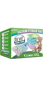 HIBAG Vacuum Storage Seal Bags, 10 Jumbo Space Saver Vacuum Sealer Bags for Clothes, Comforters, Blankets, Bedding (10J)