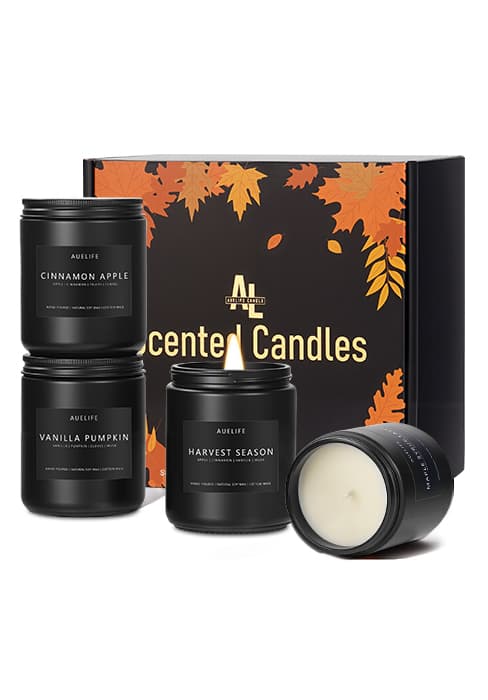 Auelife Fall Candle Set | 4 Pack Scented Candles for Home - Candle Gifts for Women Men, Soy Candles Home Scented | Autumn Fragrance of - Apple Pie/Cinnamon/Harvest/Wreath B0CC98RMFT