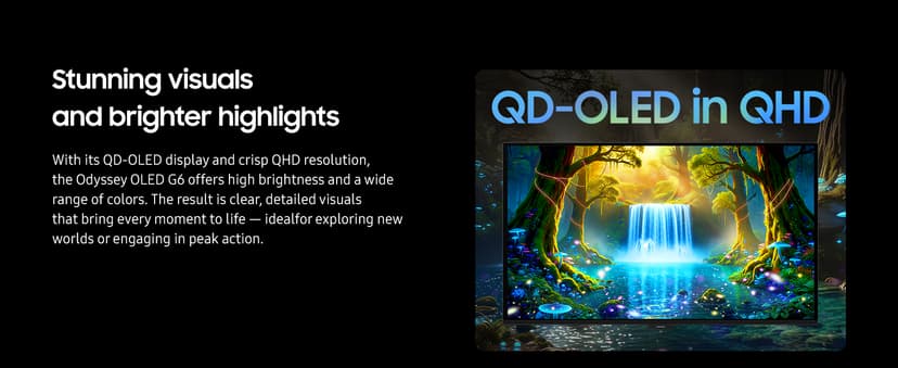 Samsung 27" Odyssey OLED G6 (G61SH) Gaming Monitor - QD-OLED, QHD (1440P), 240Hz, 0.03ms, Glare-Free, Pantone Validated, HDR10, Height-adjustable stand, OLED Safeguard, 3 Year Warranty, LS27HG612SNXZA