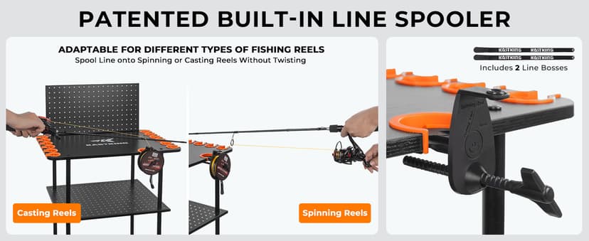 KastKing V10 Gear Trolley, Indoor Fishing Rod Holder for 10 Combos, 3-Tier Fishing Accessory Shelves With Peg Wall, Patented Built-in Line Spooler, Mobile Tackle Storage Cart With Locking Wheels