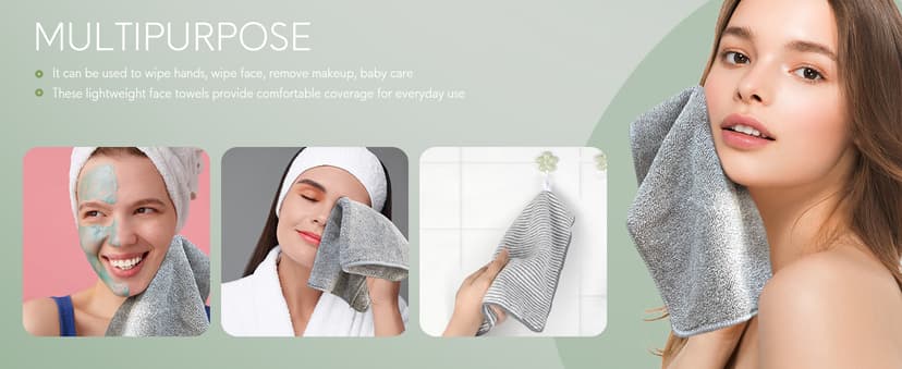 SINLAND Microfiber Face Towels Ultra Soft Facial Washcloths Face Cloth for Bath 12Inch x 12Inch 6 Pack Grey