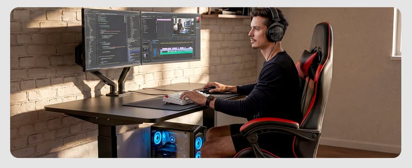 Gaming Chair, Ergonomic Computer Chair with Footrest and Lumbar Support, Height Adjustable Office Chair with 360° Swivel Seat and Headrest (Red & Black)