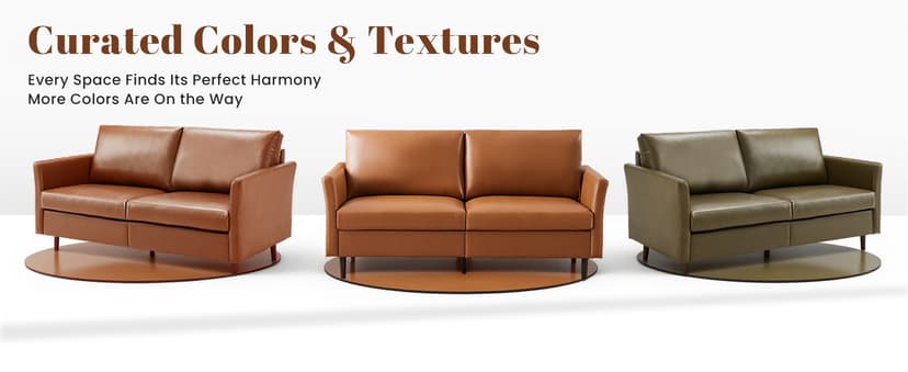 Kingfun Faux Leather 3 Seat Couch for Living Room, Mid Century Modern Sofa with Rolled Arms and Deep Seats, Fluffy Comfort for Apartment, Easy to Assemble, Chestnut