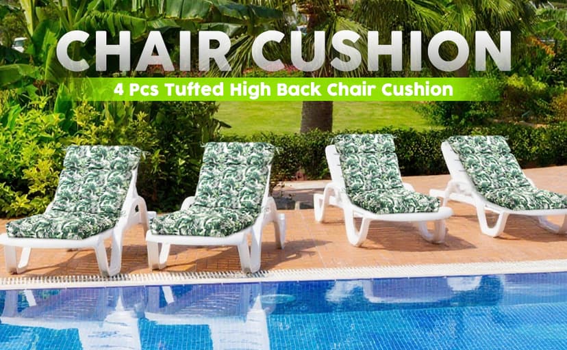Barydat 4 Pcs Tufted High Back Chair Cushion Indoor Outdoor Seat and Back Cushions Palm Leaves Tropical Plants Lawn Rocking Chair Pads with Ties for Adirondack Patio Garden(Blue Stripes)