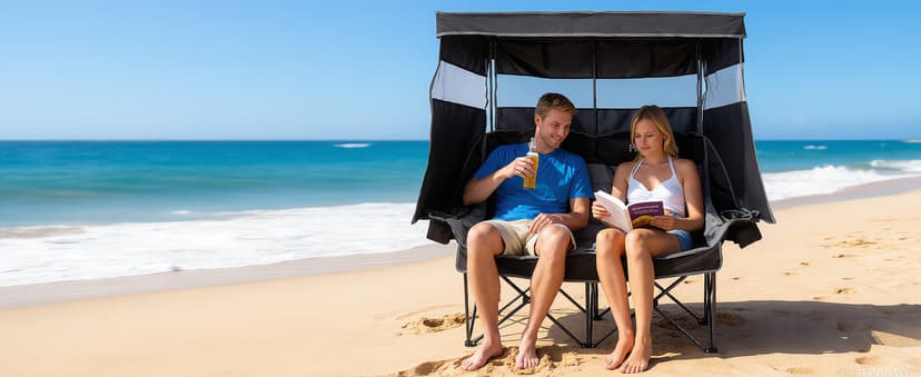 Double Camping Chair with Canopy Heavy Duty 2 Person Folding Loveseat Beach Chair with Shade High Back Oversized Outdoor Camping Couch with Cup Holders & Wine Racks for Lawn, Fishing, Sports