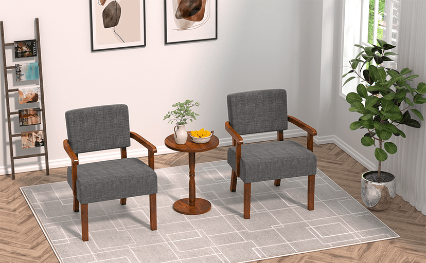 FAGAGA Accent Chair Set of 2 with Table, Living Room Chairs with Soft Seat and Armrests for Living Room Bedroom Reading Room Waiting Room, Grey (AC01)