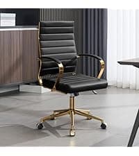 Okeysen Office Desk Chair, Ergonomic Leather Modern Conference Room Chairs, Executive Ribbed Height Adjustable Swivel Rolling Chair for Home Office. (Black)