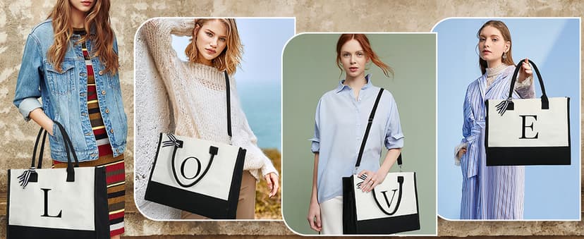 YOOLIFE Initial Canvas Tote Bag & Makeup Bag, Birthday Gifts for Women Mom Sister Friends, Bridesmaid Wedding Gifts