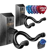 ClefArc Guitar Wall Mount - U-Shape Hardwood Guitar Hanger, Black Walnut Stand Wall Hangers, Pick Holders, Guitar Gifts for Guitarists, Guitar Accessories, with 6 Assorted Guitar Picks