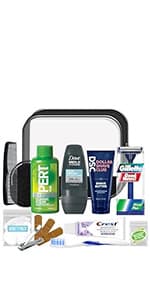Convenience Kits International Men’s Premium 20-Piece Kit with Travel Size TSA Compliant Essentials, Featuring: Dove Men & Care Products in Brown Dopp Bag