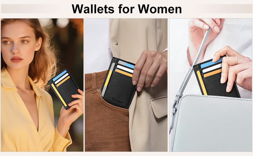 Travelambo Slim Wallet Front Pocket Minimalist Leather RFID Blocking Medium Size