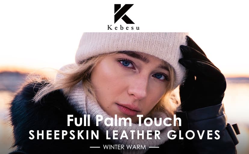 Kebesu Winter Fashion Leather Gloves for Women, Touch Screen Wool Lined Outdoor Windproof Warm Suede Driving Dress Gloves