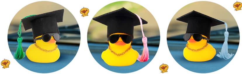wonuu Car Dashboard Decor Graduation Hat Rubber Duck, Car Ducks Ornaments with Mini Hat Necklace Sunglasses Scarf (Black) B0CSYPZJK4