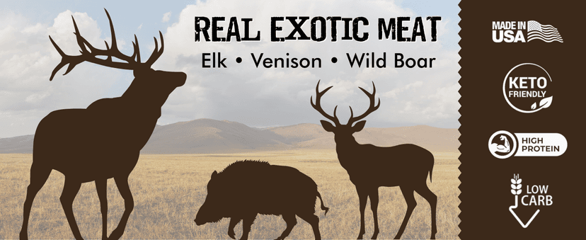 Jerky.com Jerky.com Exotic Meat Sticks Gift Bag | Wild Game Jerky Sampler with Venison, Elk & Wild Boar | 12pc High Protein Meat Snacks Variety Pack | Unique Gift Basket for Men, Dad, Hunters, Outdoorsmen